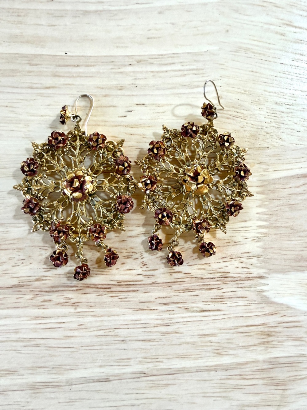 VSA Virgins Saints & Angels Gold Filigree Floral Chandelier Earrings